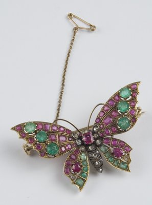 Antique stone set butterfly brooch