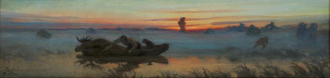 Falat Julian - AFTER ELK'S HUNTING, 1907: Falat Julian - AFTER ELK'S HUNTING, 1907, - 29,0 x 115,0 cm - oil, canvas