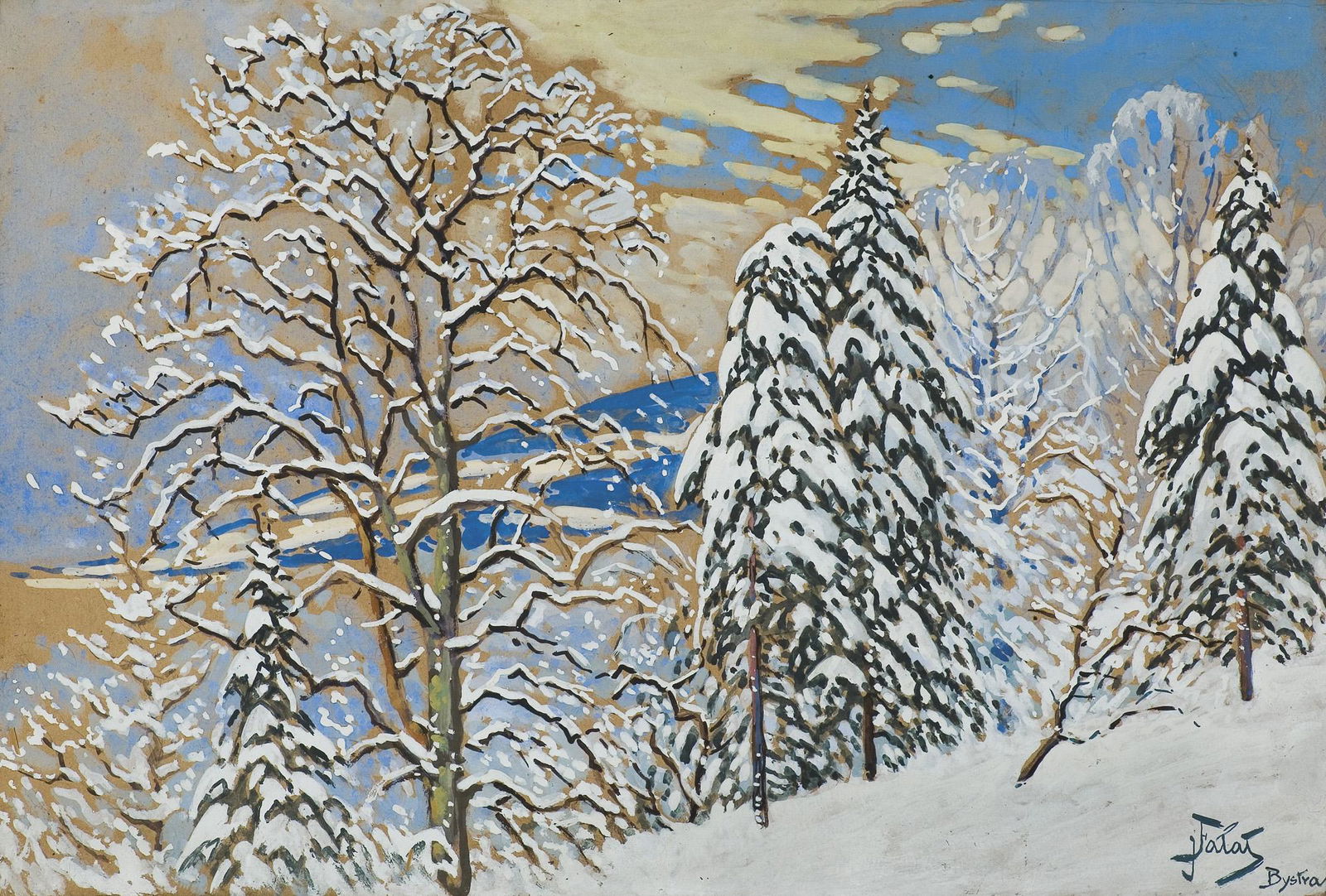 Falat Julian - LANDSCAPE FROM BYSTRA: Falat Julian - LANDSCAPE FROM BYSTRA, - 47,5 x 72,4cm - watercolour, gouache, cardboard