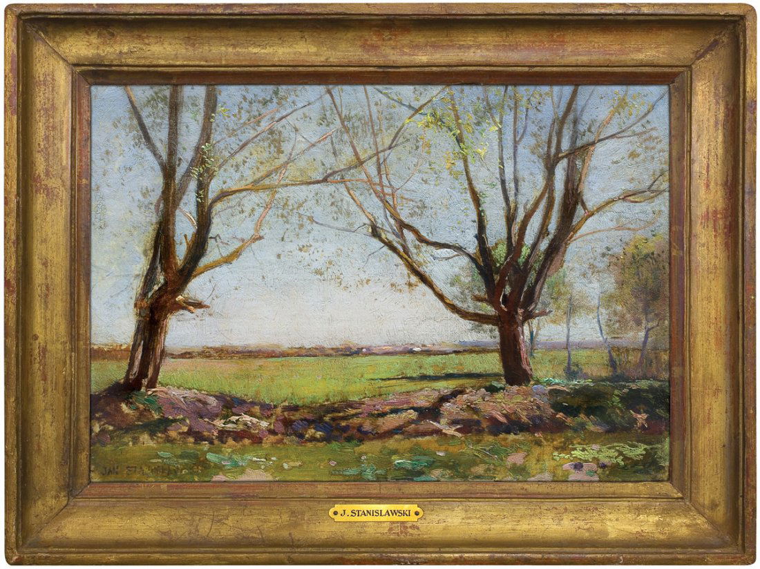 Stanislawski Jan - SPRING TREES, CA. 1890: Stanislawski Jan - SPRING TREES, CA. 1890, - 21.4 x 30.8cm - oil, canvas * buyers premium 23% unless exported immediately after sale to countries out of EU. origin: Polish