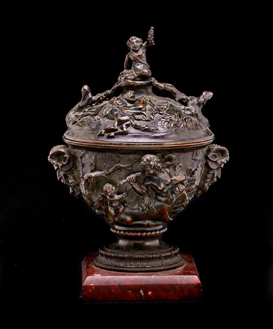 FRENCH NEOCLASSICAL BRONZE & ROUGE GRIOTTE MARBLE URN (1 of 2)