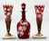 PAIR OF RUBY FLASHED GLASS GILT METAL AND MARBLE VASES - 3