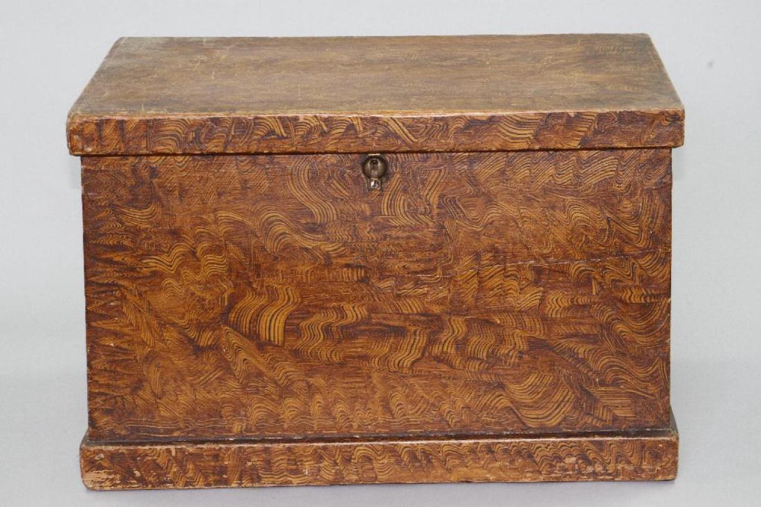 A SMALL GRAIN PAINTED STORAGE CHEST, 19THC. (1 of 6)