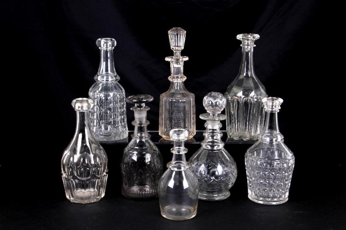 8 MOLD AND CUT GLASS BAR BOTTLES AND DECANTERS, 19THC. (1 of 1)