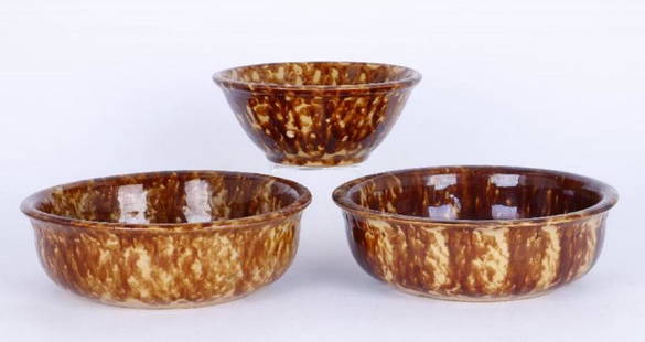 THREE BENNINGTON BOWLS, 19THC.: MINOR CHIPS, GREATEST DIAMETER, 9 1/2 INCHES &nbsp;