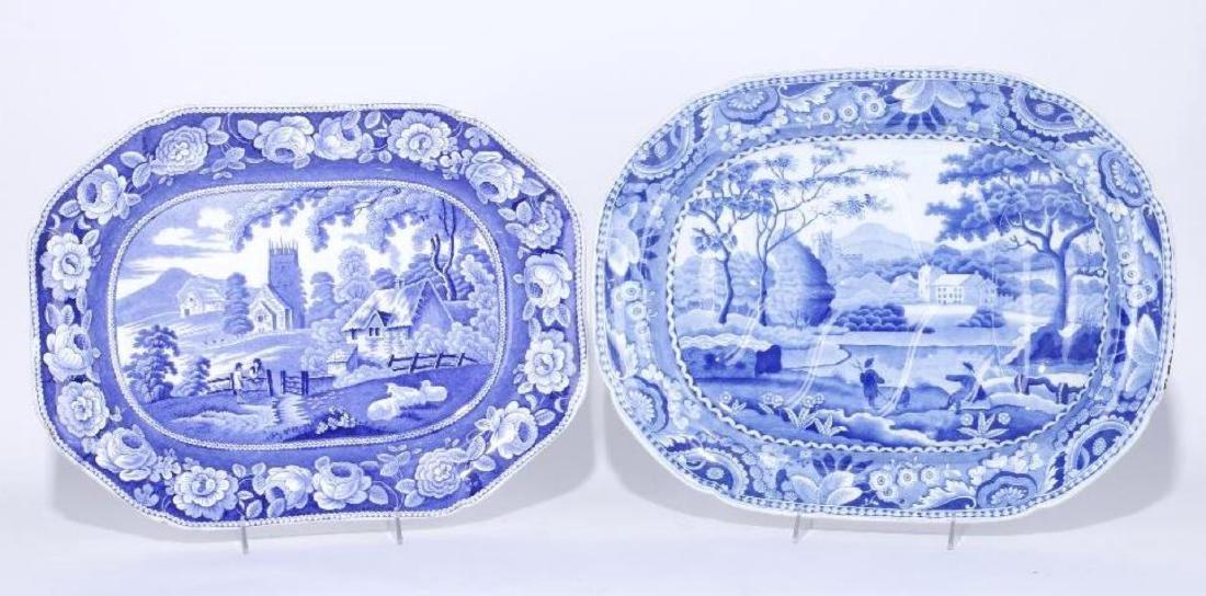 TWO STAFFORDSHIRE BLUE AND WHITE PLATTERS, 19TH C. (1 of 2)