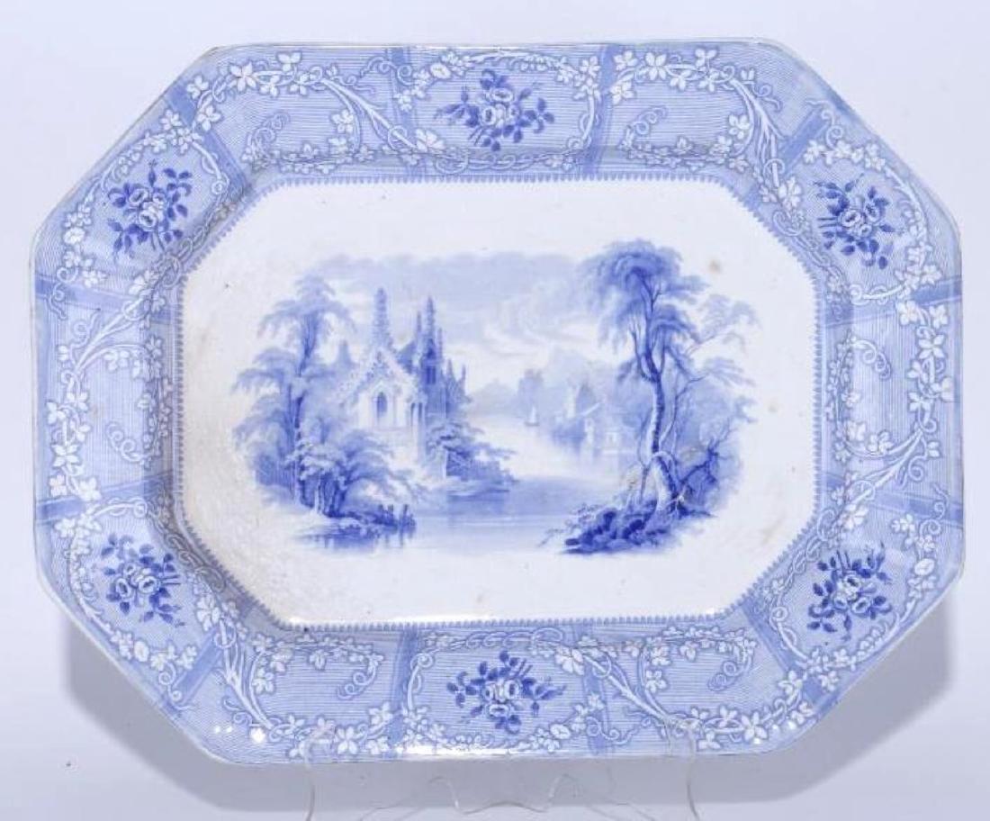 A STAFFORDSHIRE, BLUE AND WHITE PLATTER, 19TH C. (1 of 2)