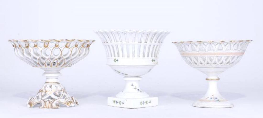 3 GILT, PAINTED PORCELAIN RETICULATED COMPOTES 19TH C. (1 of 2)
