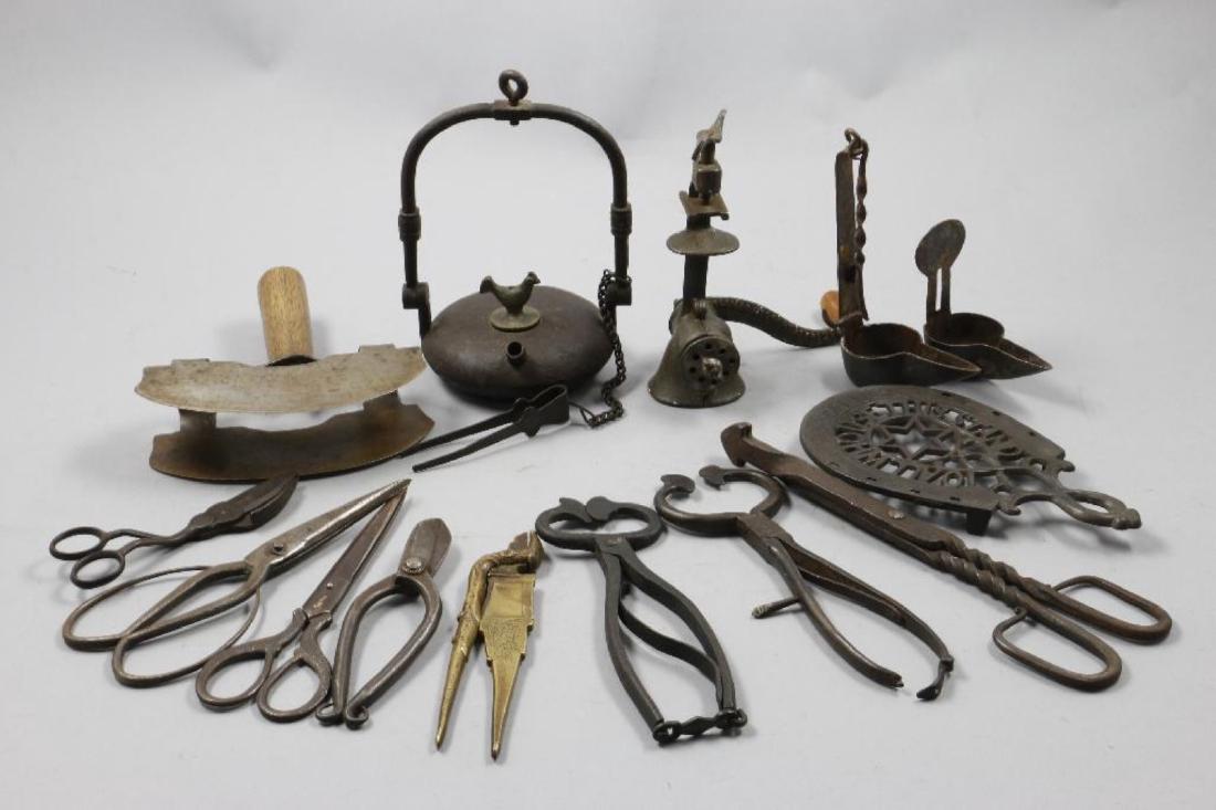 A COLLECTION OF IRON AND BRASS ACCESSORIES, 19THC. (1 of 6)