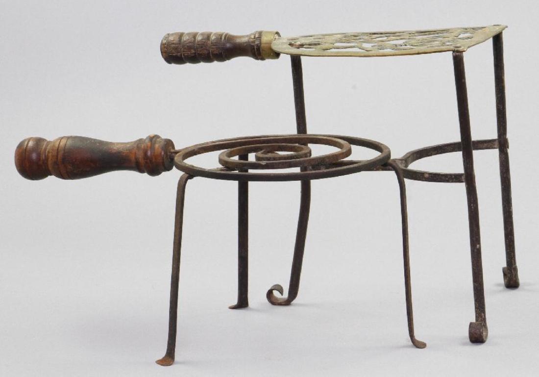 TWO IRON AND BRASS TRIVETS, 19THC. (1 of 2)