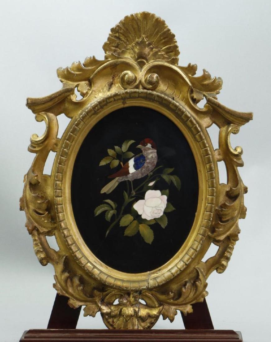 ITALIAN PIETRA DURA PICTURE IN A GILTWOOD FRAME, 19THC. (1 of 3)