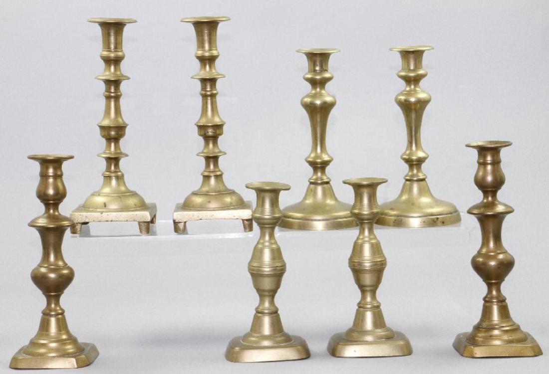 FOUR PAIR OF BRASS CANDLESTICKS, 19THC. (1 of 2)
