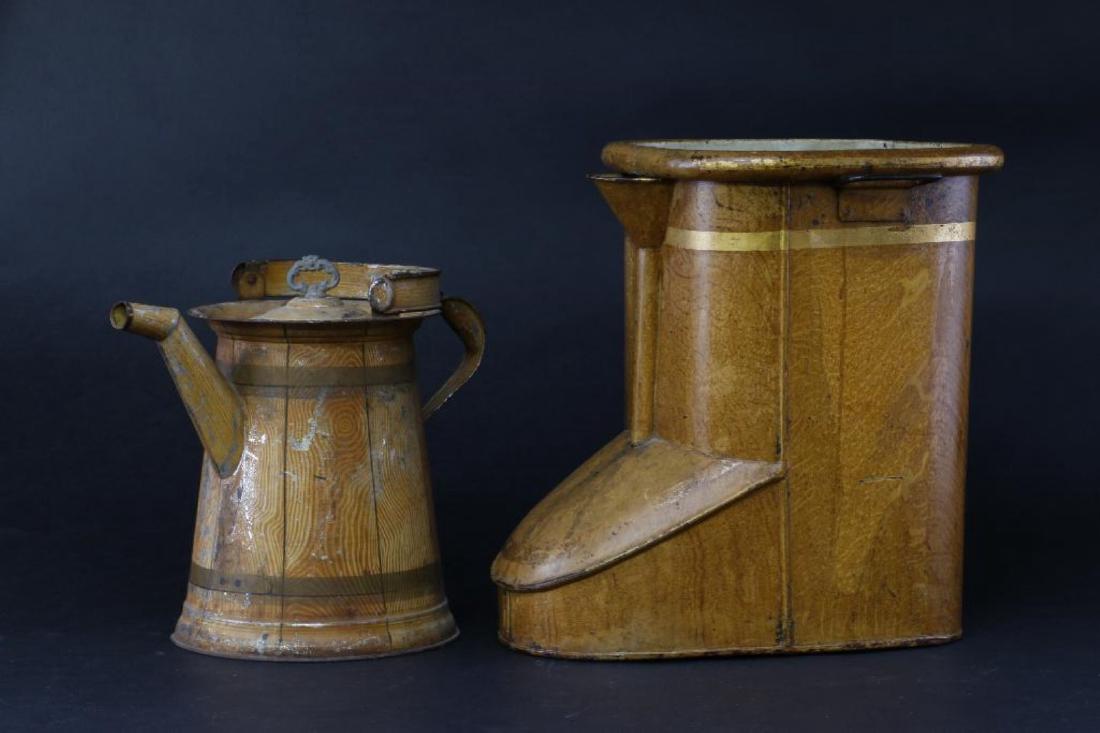 FAUX GRAIN PAINTED TIN FOOT BATH & HOT WATER CAN (1 of 6)