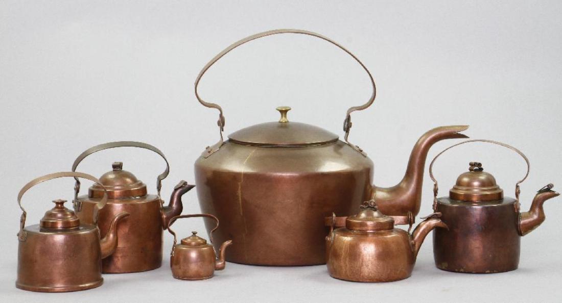 6 GRADUATED COPPER KETTLES (1 of 3)