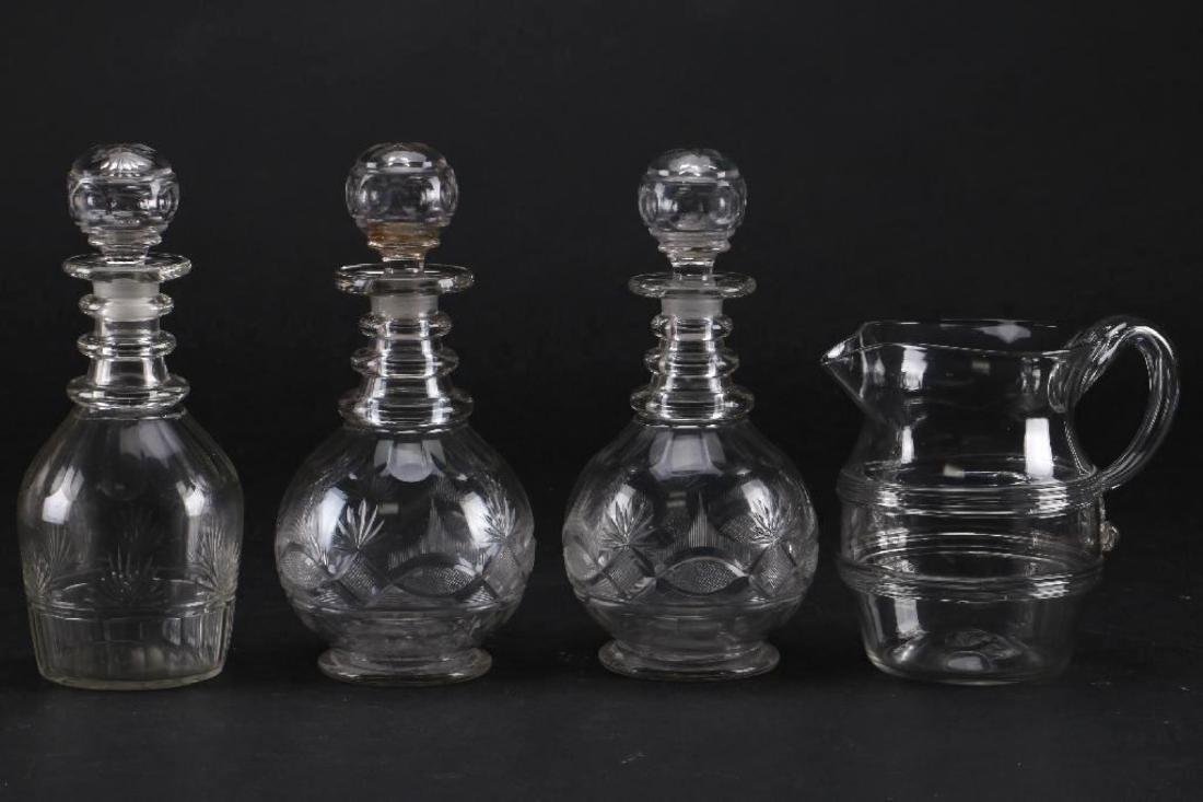 3 CUT GLASS DECANTER & A BLOWN GLASS PITCHER (1 of 6)