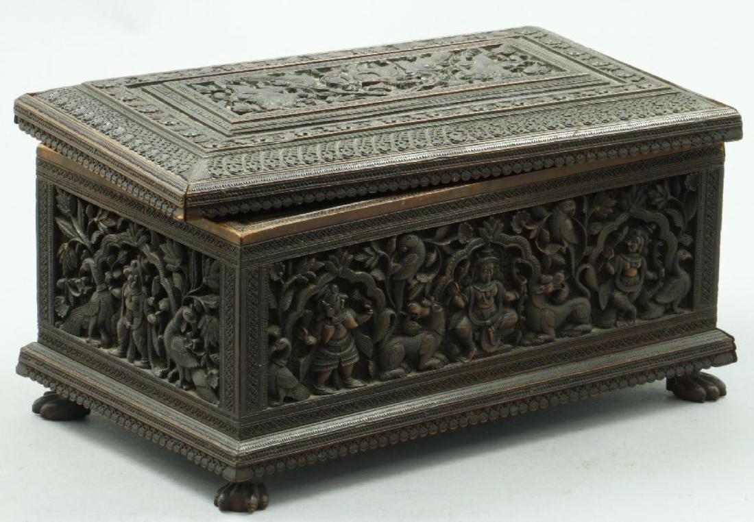 FINE ANGLO INDIAN CARVED SANDALWOOD FITTED CASKET (1 of 5)