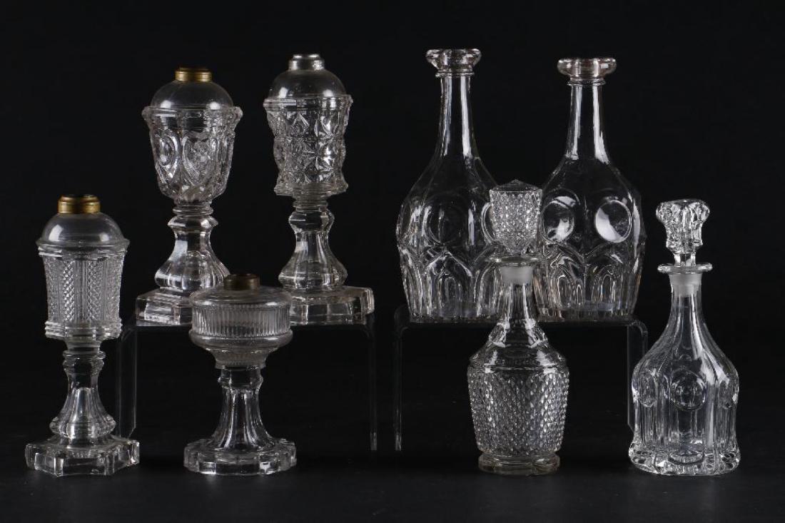 4 AMERICAN PRESS MOLDED GLASS FLUID LAMPS & 4 DECANTERS (1 of 9)