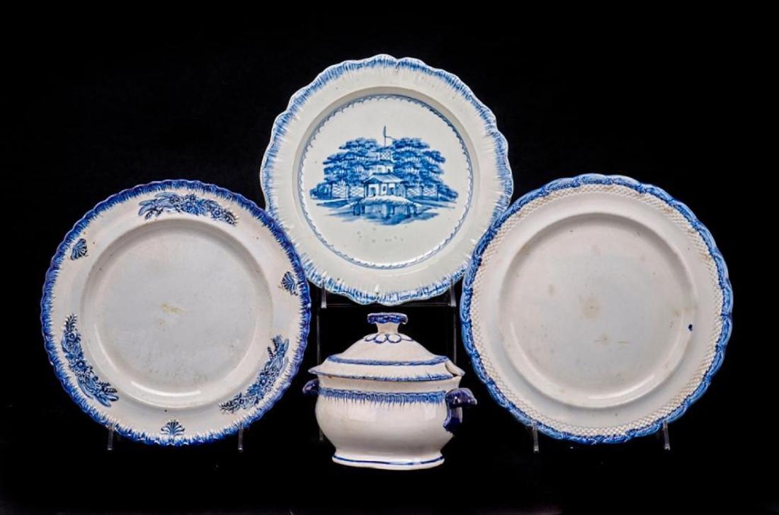 3 ENGLISH PEARLWARE PLATES AND A SAUCE TUREEN (1 of 1)