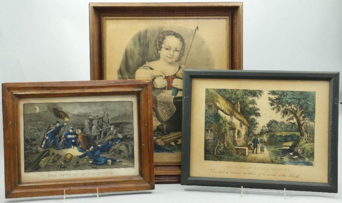 3 CURRIER & IVES HAND COLORED LITHOGRAPHS (1 of 6)