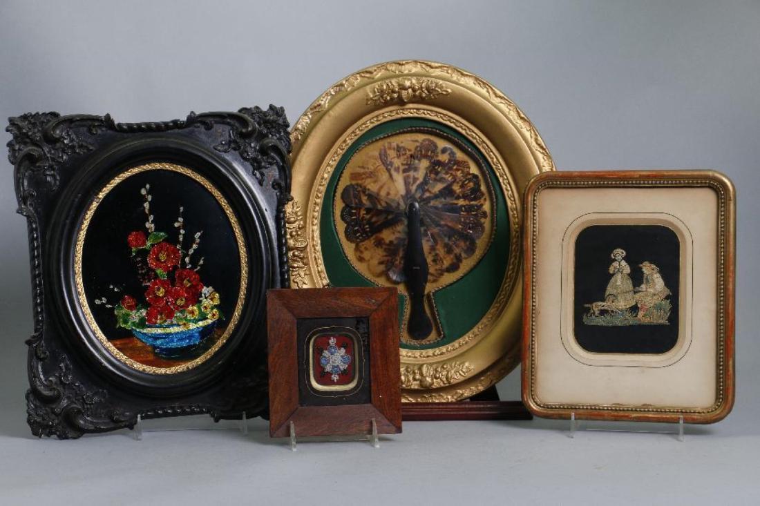 FRAMED COCKADE FAN, EMBROIDERY, BEAD WORK & TINSEL (1 of 6)