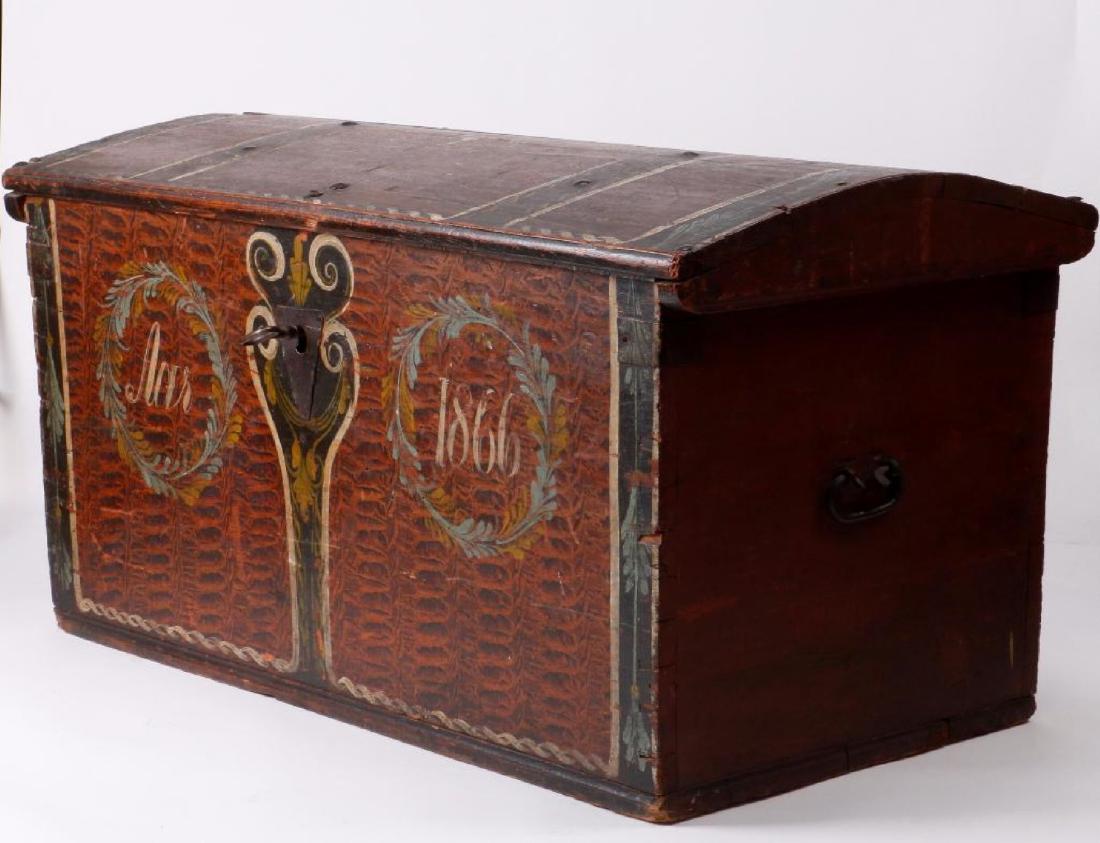 SCANDINAVIAN PAINTED PINE WEDDING TRUNK DATED 1866 (1 of 7)