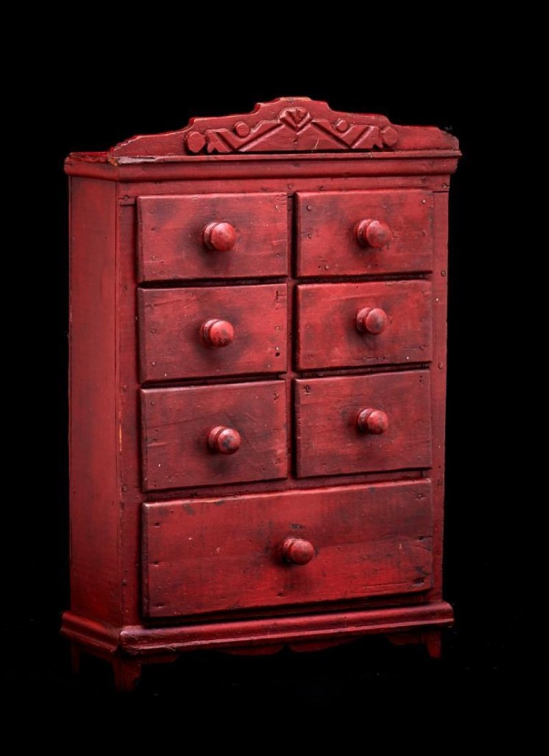 7 DRAWER RED PAINTED SPICE CHEST (1 of 2)