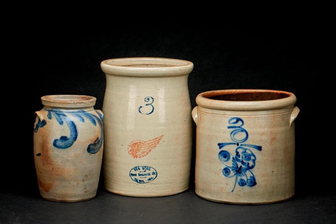 3 AMERICAN SALT GLAZED CROCKS (1 of 8)