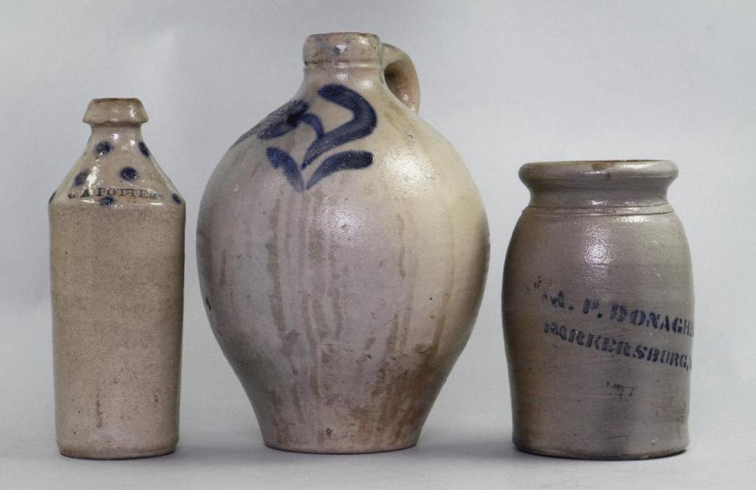 AMERICAN SALT GLAZED STONEWARE JUG, BOTTLE AND CROCK (1 of 2)