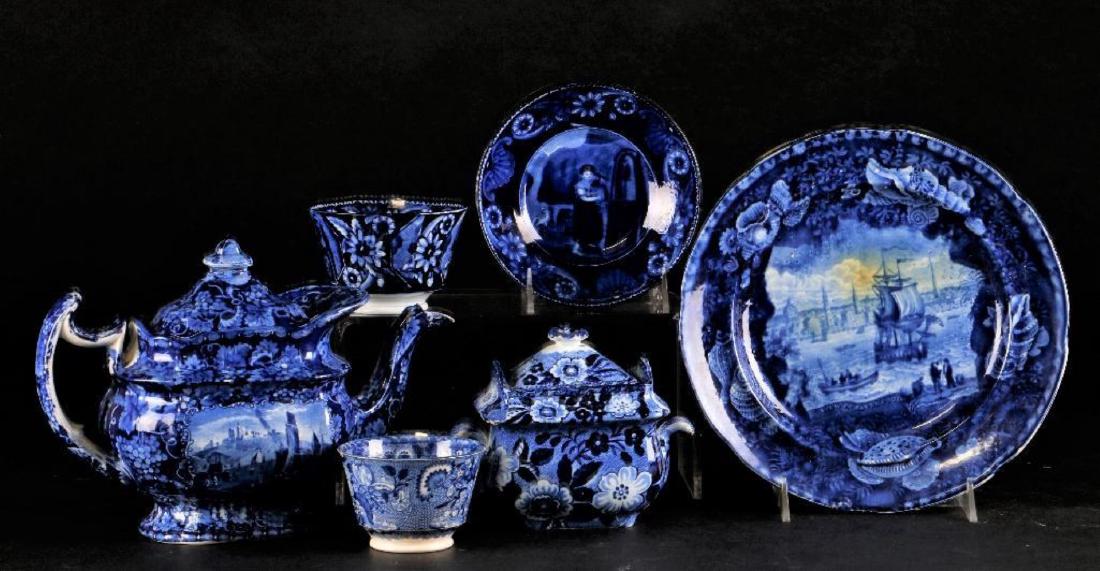 6 STAFFORDSHIRE BLUE & WHITE TRANSFER PRINTED TABLEWARE (1 of 8)
