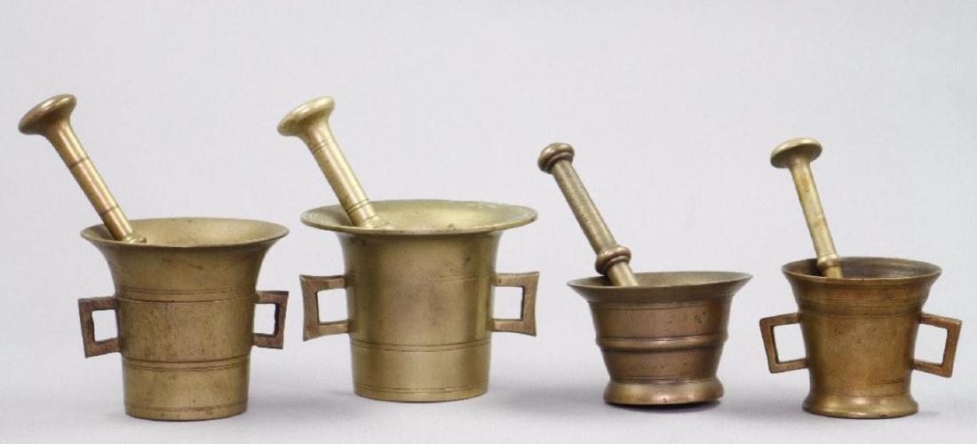 4 CAST BRASS OR BRONZE PESTLES AND MORTARS (1 of 3)