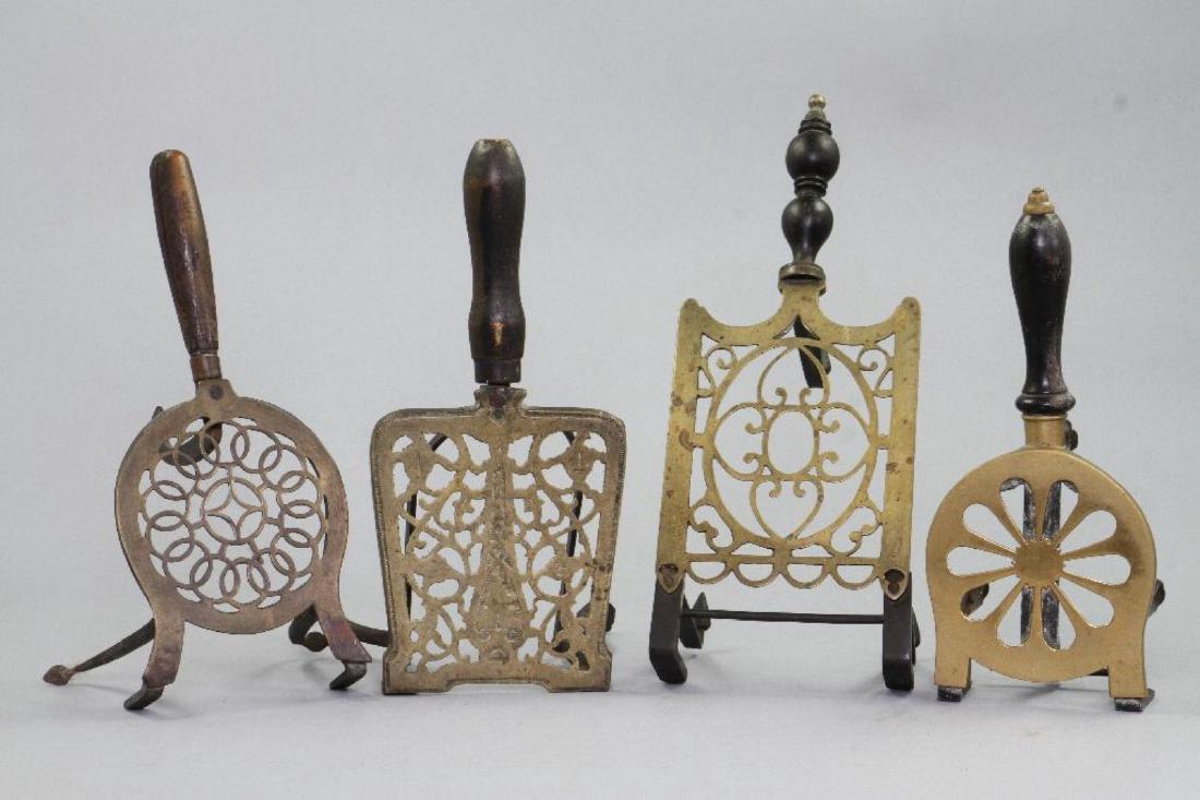4 ENGLISH BRASS, IRON & TURNED WOOD TRIVETS (1 of 2)