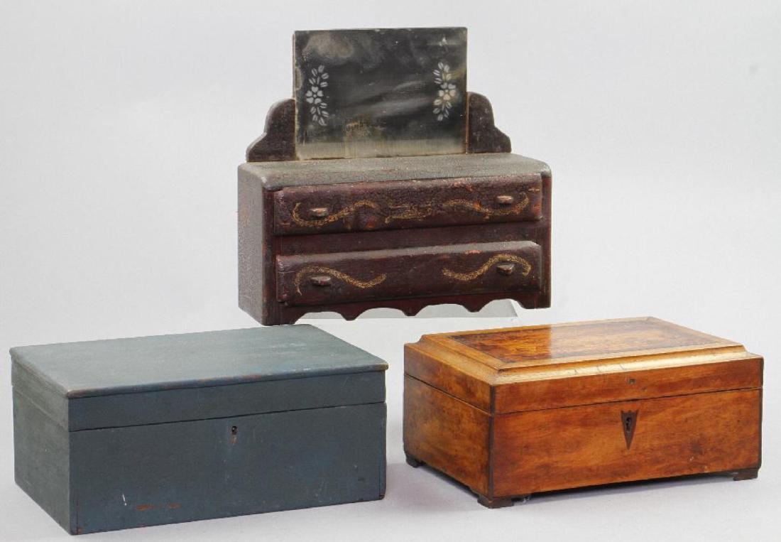 MINIATURE DRESSER, SEWING BOX & BLUE PAINTED BOX (1 of 6)