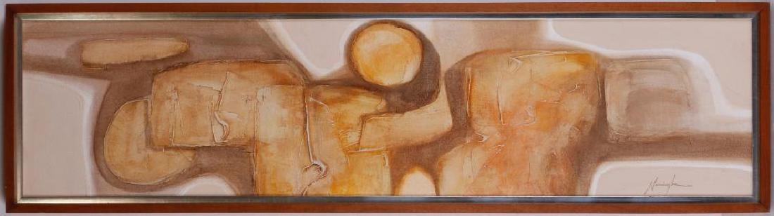 Dan Namingha painting: A Pueblo abstract, signed lower right, framed. Artwork: 10 x 40 inches