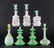 6 BOHEMIAN COLORED GLASS DRESSER BOTTLES & DRESSER JAR