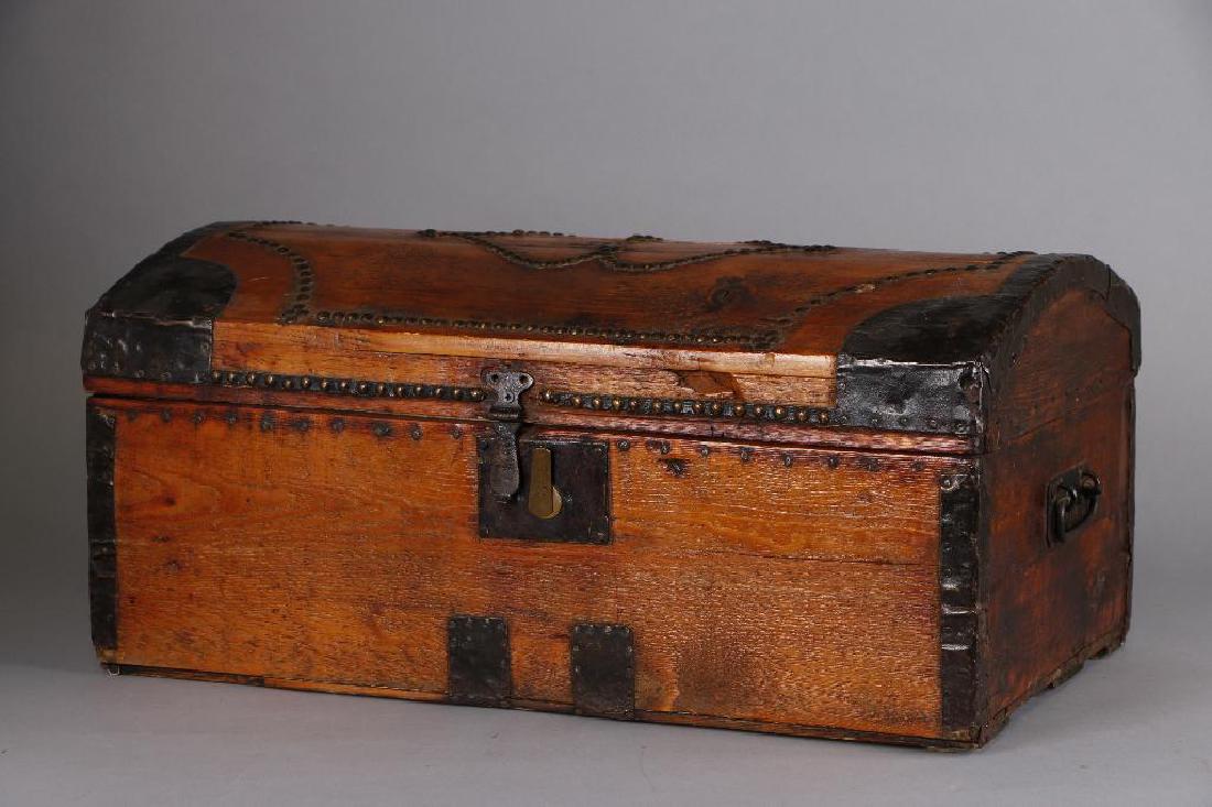 AMERICAN METAL MOUNTED & BRASS TACK DECORATED TRUNK (1 of 10)