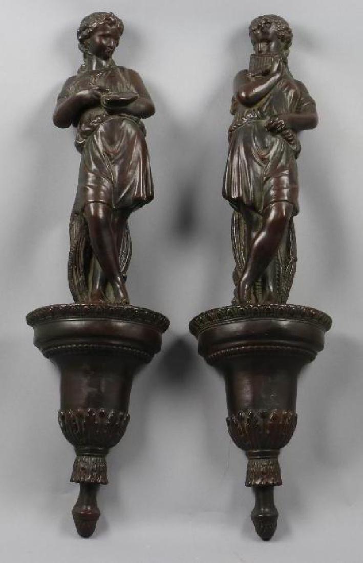 PAIR OF PAINTED COMPOSITION FIGURAL WALL BRACKETS (1 of 4)