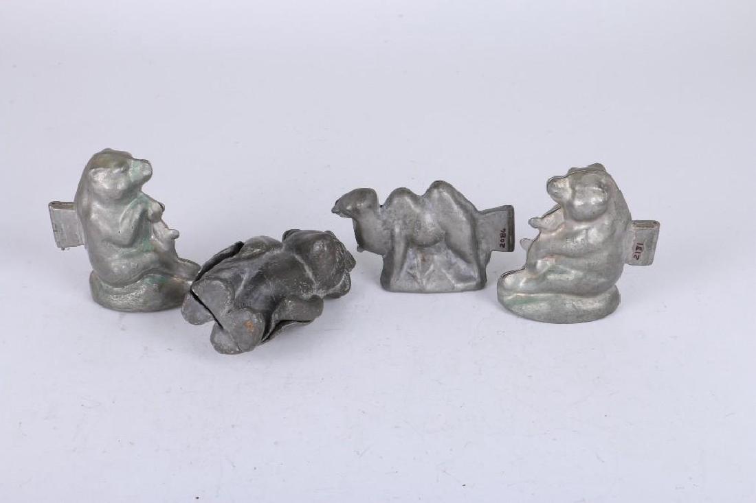4 EPPELSHEIMER PEWTER ANIMAL SHAPED ICE CREAM MOLDS: A. #614, SEATED BEAR, B. #614, SEATED BEAR,