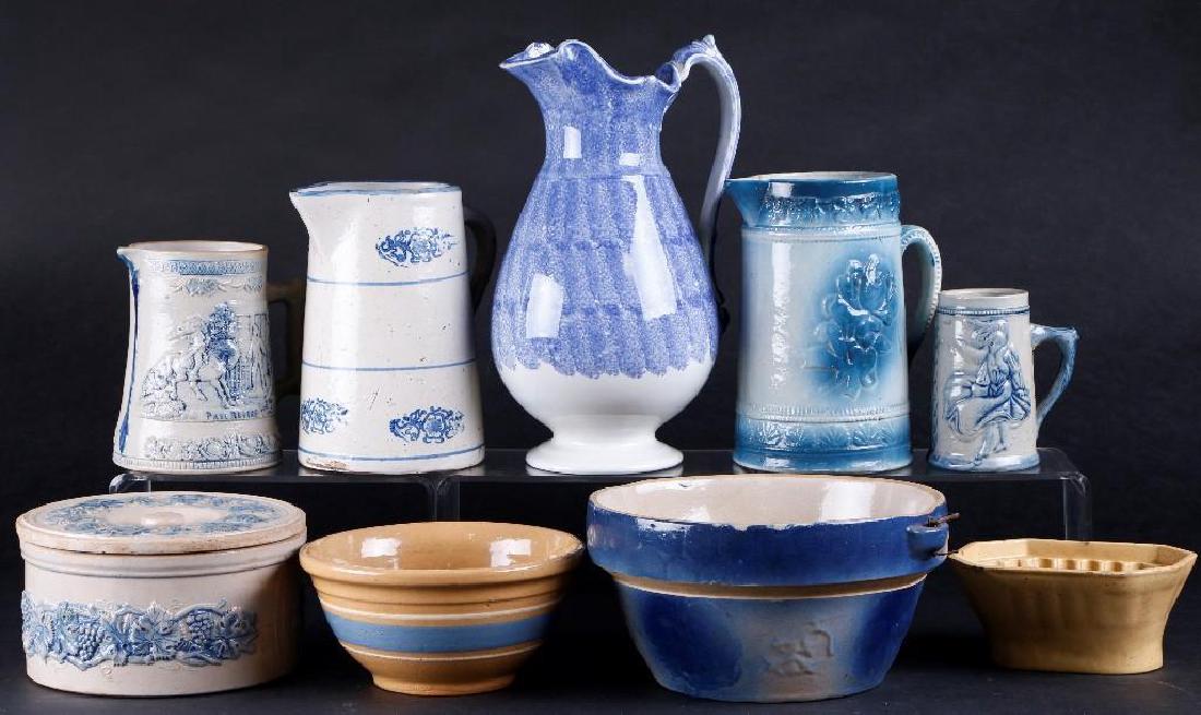 4  PITCHERS, COVERED CROCK, 2 BOWLS, MUG & JELLY MOLD (1 of 10)