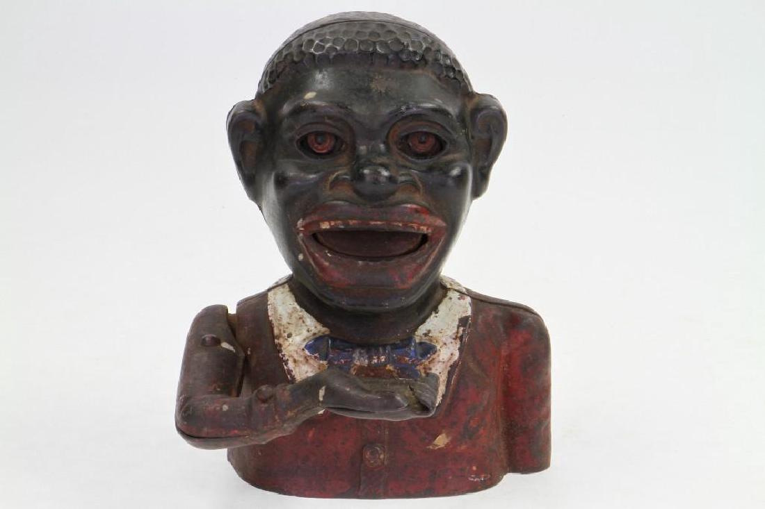 "Jolly Nigger" Bank: Painted Cast Iron, Possible Reproduction; Poor Paint; Fair Condition, 6 1/2"H