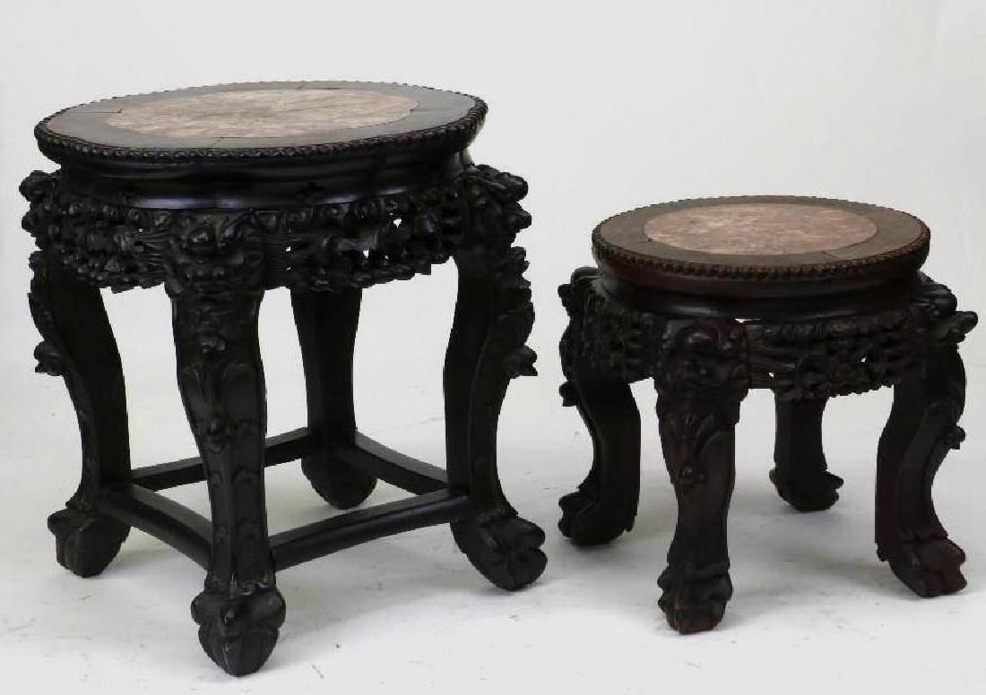 TWO CHINESE EXPORT HARDWOOD MARBLE TOP STANDS (1 of 3)