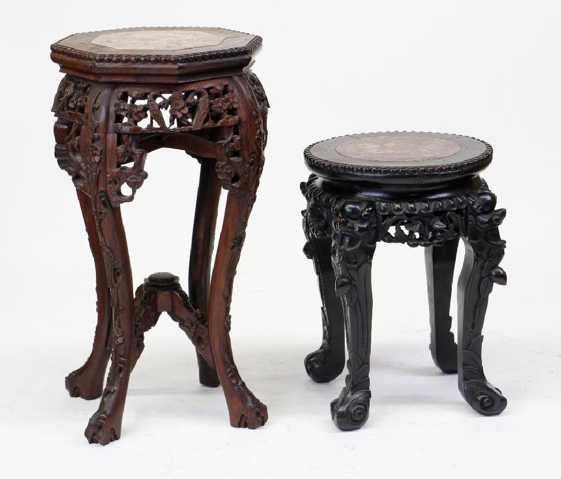 TWO CHINESE EXPORT HARDWOOD MARBLE TOP STANDS (1 of 4)