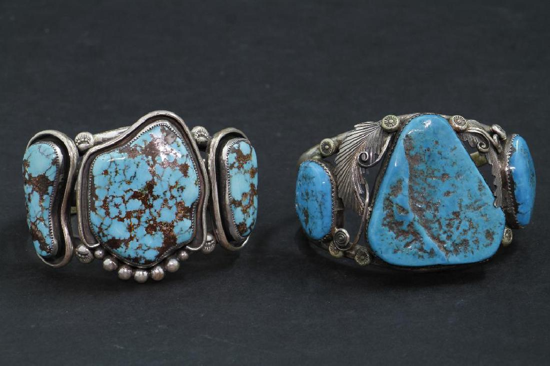 SOUTHWEST NATIVE AMERICAN CUFF BRACELETS: Two Old Pawn Southwest turquoise and silver Native American cuff bracelets. <
