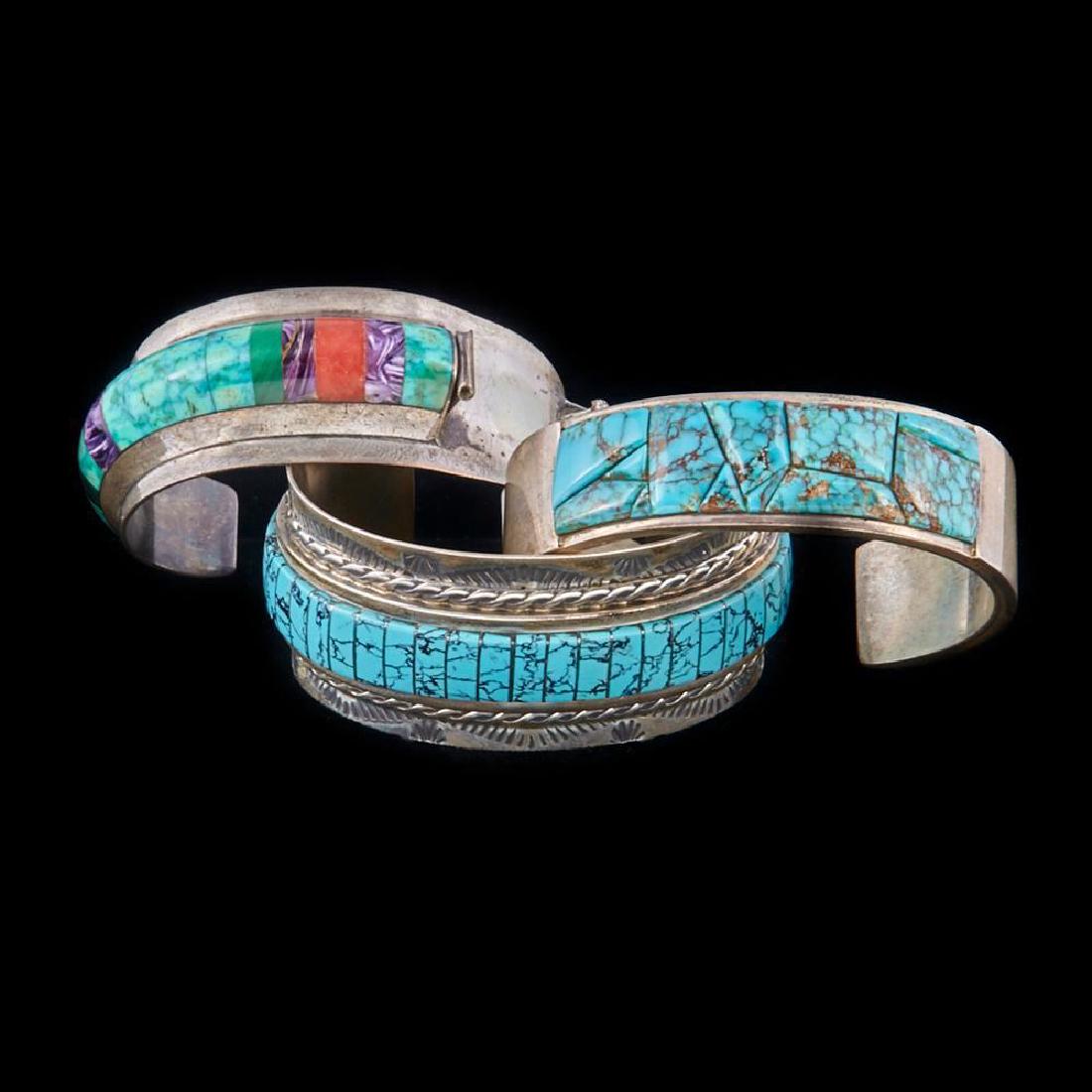 ZUNI & NAVAJO CUFF BRACELETS: A grouping of three