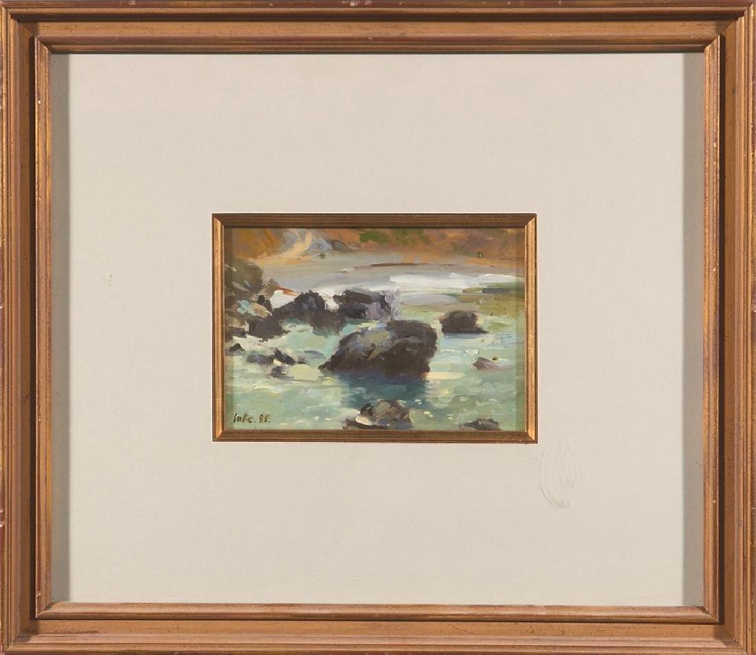 Randall Lake (born 1945): Artist: Randall Lake Title: Little Harbor, Catalina Size: Artwork: 5 x 7 Frame: 15 1/4 x 17 1/2 Created: 1988 Medium: Oil on panel