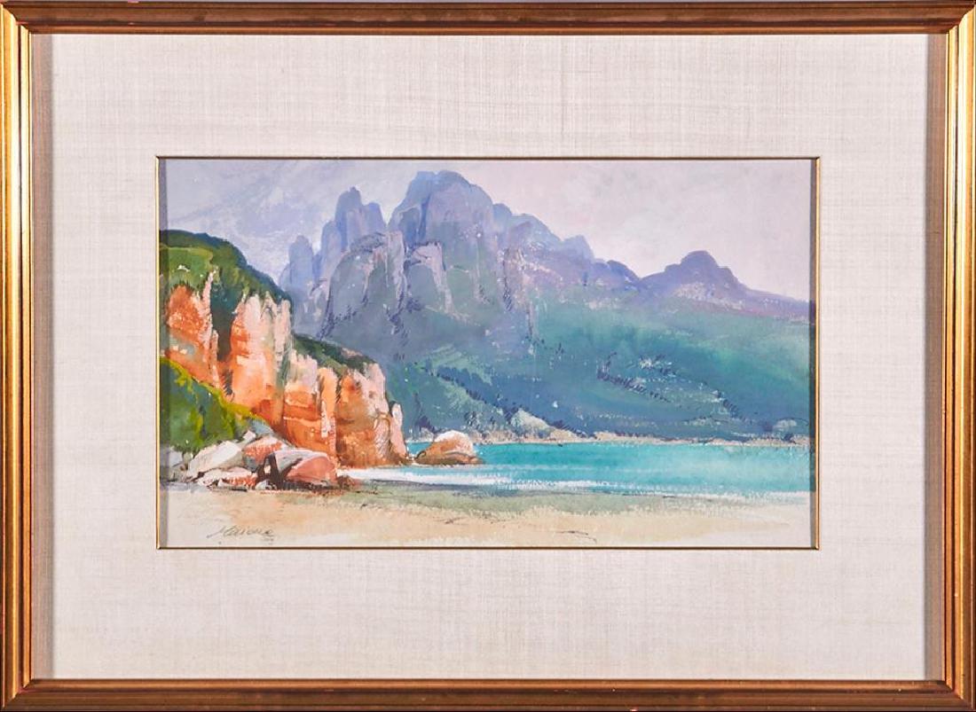 Robert Maione (1932-1987): Artist: Robert Maione Title: Lake Shore Signature: Signed bottom left Size: Artwork: 11 x 17 Frame: 19 1/4 x 26 Medium: Watercolor on paper