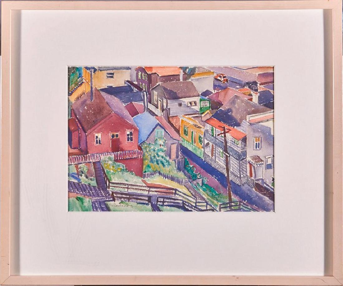 Helen Katharine Forbes (1891-1945): Artist: Helen Forbes Title: Hillside, North Beach Signature: Signed bottom left Size: Artwork: 10 x 14 Frame: 19 1/4 x 22 3/4 Medium: Watercolor on paper