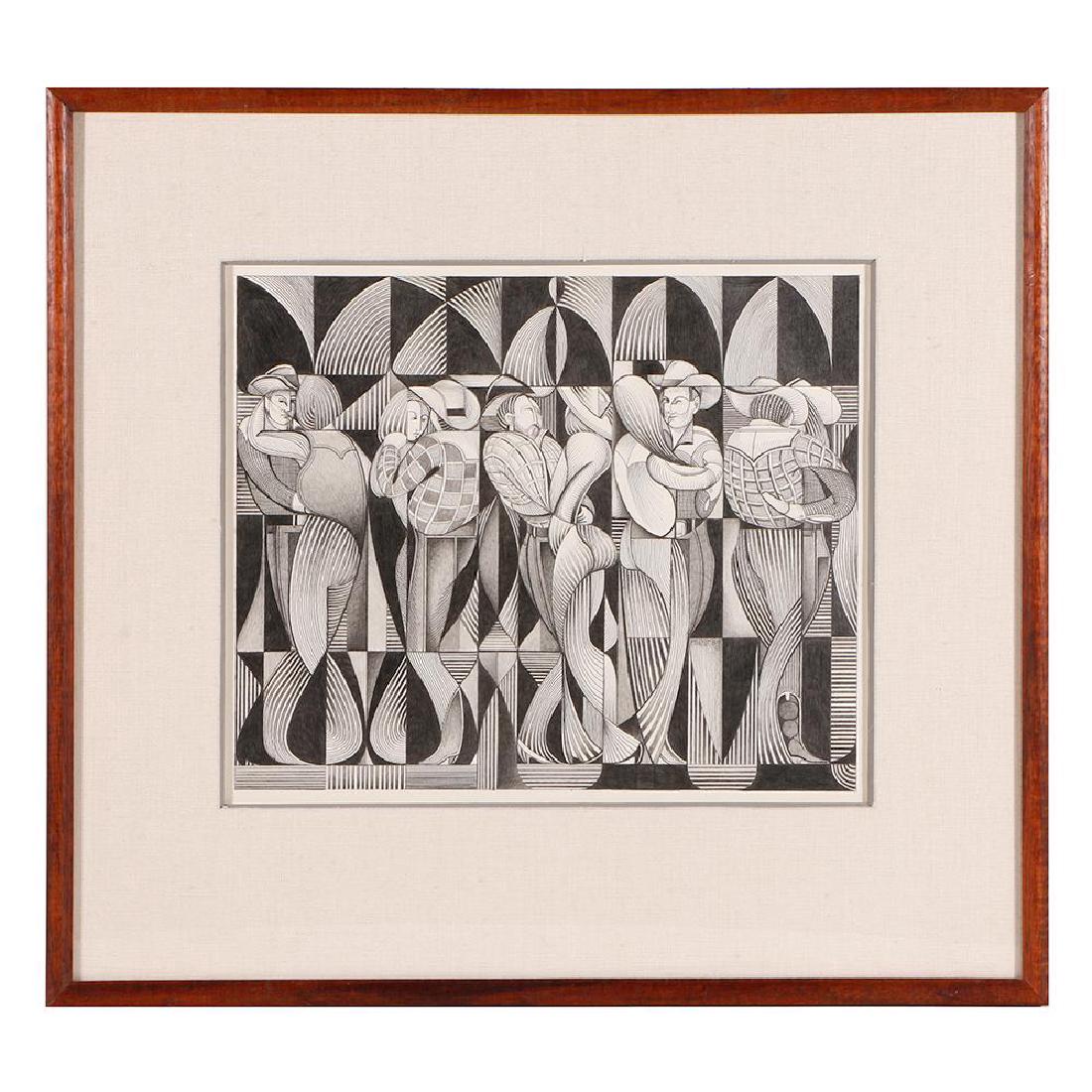 Michael Bergt (born 1956): Artist: Michael Bergt Title: Do You Step Two? Signature: Signed lower right side Size: Artwork: 10 1/2 x 12 1/4 Frame: 17 3/4 x 19 1/4 Created: 1980 Medium: Graphite