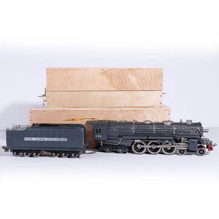 Creswell Standard Gauge 600E Hudson Steam Locomotive: Scarce, limited production 600E Standard Gauge 4-6-4 Hudson steam locomotive in gray with nickel trim. 12-wheeled tender. Includes professionally made wooden custom storage cases for both the locomoti