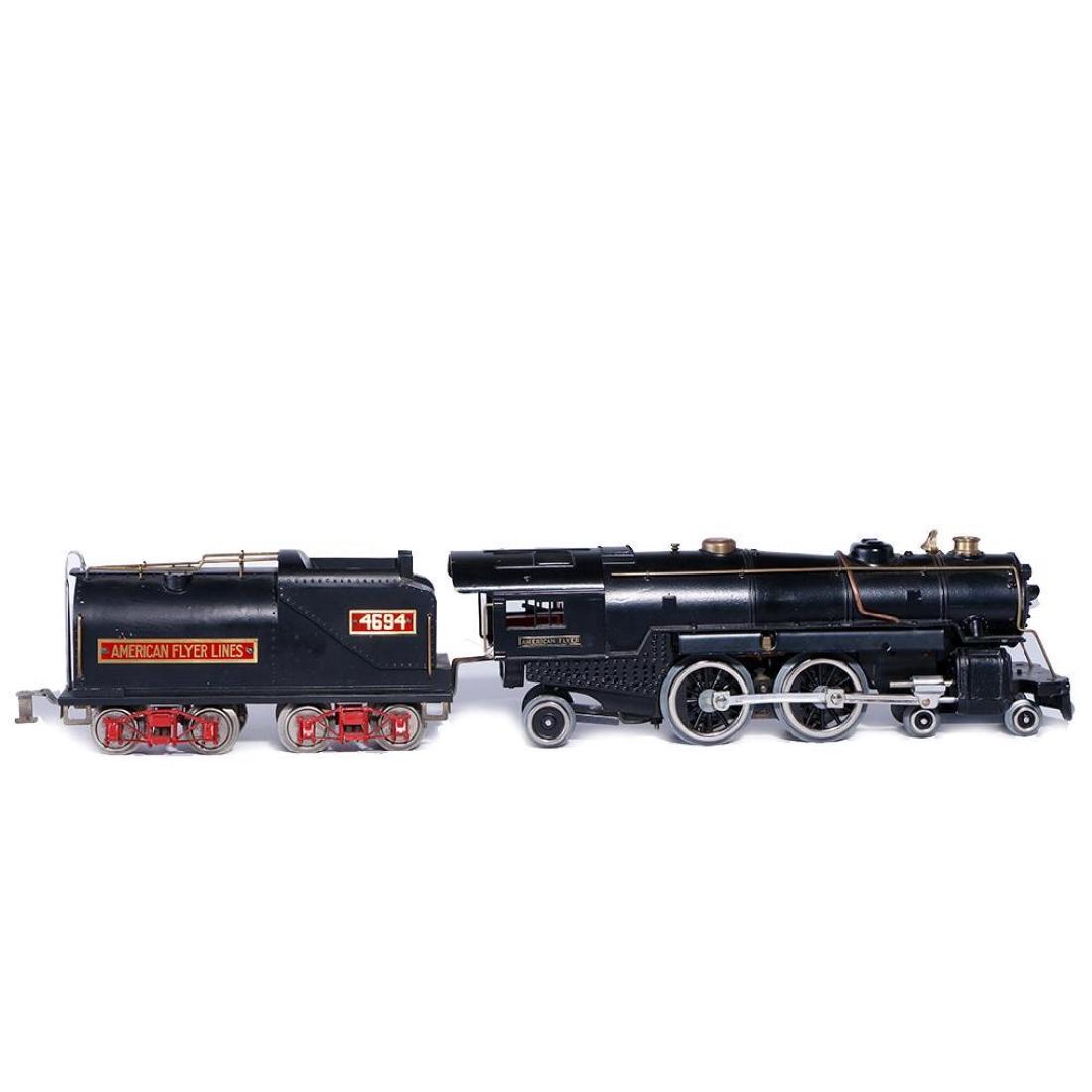 American Flyer Standard Gauge 4694 Steam Locomotive: Handsome and unusual restoration of American Flyer standard gauge steam locomotive. Tender has been fitted with arch bar trucks. Locomotive and tender are C7.