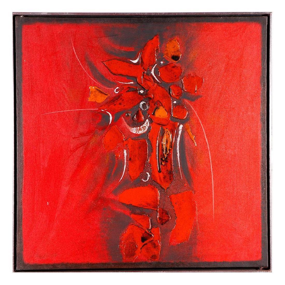 Paul Maxwell (Born 1925): Artist: Paul Maxwell Signature: Lower left margin Artwork: 28 1/4 x 28 1/4 inches Frame: 29 1/4 x 29 1/4 inches Created: 1964 Medium: Mixed media on canvas